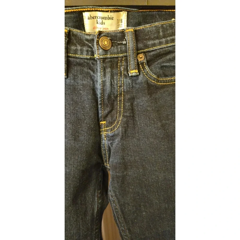 Abercrombie Kids Dark Wash Skinny Jeans Size 7/8 Adjustable Waist Indigo Denim